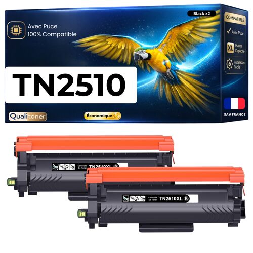 Pack de 2 Toners compatible pour Brother TN2510XL Noir 3000 Pages