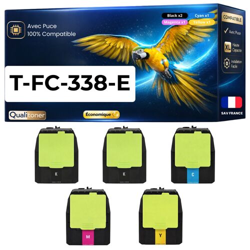 Pack de 5 Toners compatible pour Toshiba T-FC338EK-R T-FC338EC-R T-FC338EM-R T-FC338EY-R Noir et Couleurs
