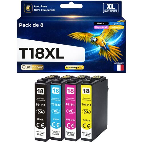 Pack 8 Cartouche T1811XL T1812XL T1813XL T1814XL 18XL Pâquerette compatible pour Epson 102 202 205 212 215 225