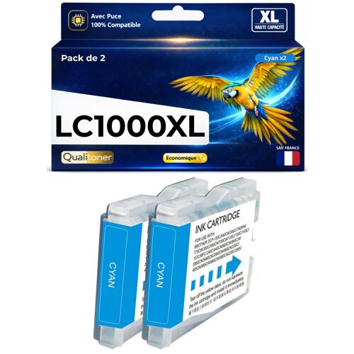 Pack 2 Cartouche LC970 LC1000C compatible pour Brother DCP 130C 135C 150C Cyan Haute capacité avec puce 400 pages