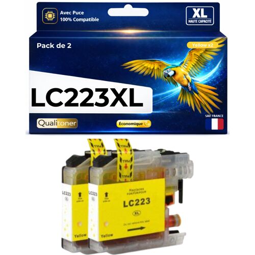 Pack 2 cartouches encre LC223Y LC221Y compatible pour Brother jaune Haute capacité avec puce 550 pages