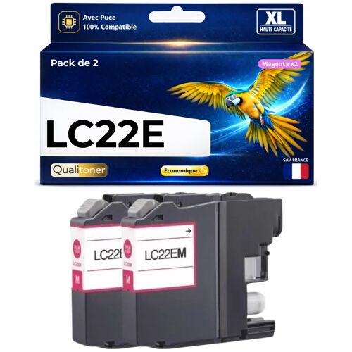 Pack 2 LC22E M LC22 E M compatible pour Brother MFC J5920DW Magenta Haute capacité avec puce 1200 pages