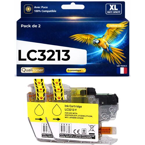 Pack 2 Cartouche LC3213Y LC3213 Y LC3211Y LC3211 Y compatible pour Brother Jaune Haute capacité avec puce 400 pages
