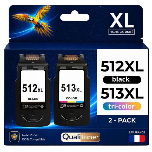 Pack de 2 Cartouches compatible pour Canon PG512 CL513 Noir et Couleur