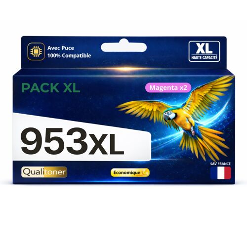 Pack 2 Cartouche 953XL 953XL 953 XL compatible pour HP 7720 7730 7740 8210 8710 8720 Magenta Haute capacité avec puce résistante aux mises à niveau