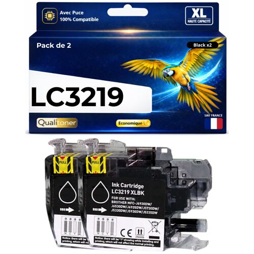 Pack 2 Cartouches LC3219XL LC3219 XL compatible pour Brother MFC J5330DW J6930DW Noir Haute capacité avec puce 3000 pages