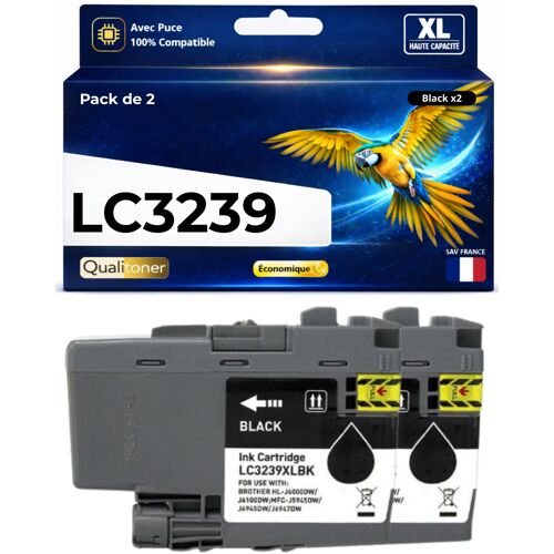 Pack 2 cartouches LC3239XL LC3239 XL noir compatible pour Brother HL J6000DW MFC J6945DW Haute capacité avec puce 6000 pages