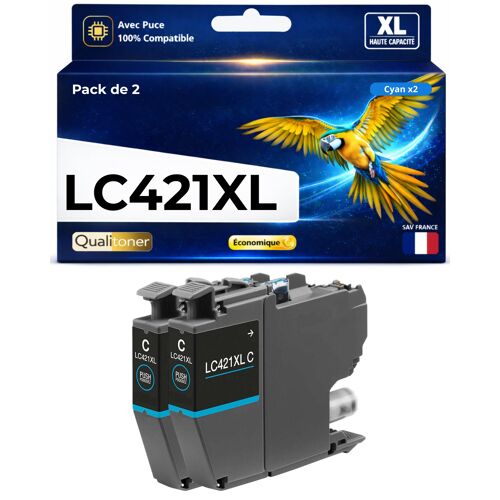 Pack 2 Cartouche LC421XL LC421 XL compatible pour Brother Cyan Haute capacité avec puce 500 pages