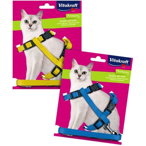 Neuf Lot 2 Harnais + Laisse Pour Chat Réglable Jaune Vitakraft