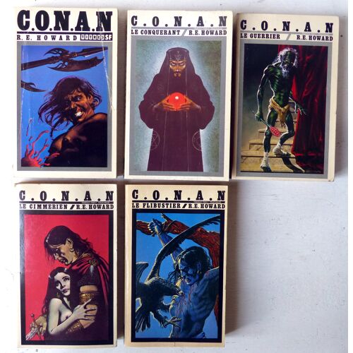 Lot De 5 Volumes Du Cycle De Conan Par Robert E. Howard, Lyon Sprague De Camp Et Lin Carter - Éditions Lattès Coll. Titres Sf N°18-33-40-54-61 - Le Conquérant, Le Guerrier, Le Cimmérien, Le Flibustier