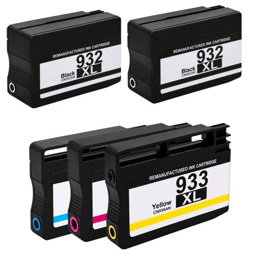 Pack 5 Cartouches 932XL 933XL compatible pour HP OfficeJet 6100 6600 6700 Noir Cyan Magenta Jaune Haute capacité avec puce 1000 pages
