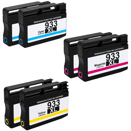 Pack 6 Cartouches 933XL 933 XL compatible pour HP OfficeJet 6100 6600 6700 Cyan Magenta Jaune Haute capacité avec puce 1000 pages