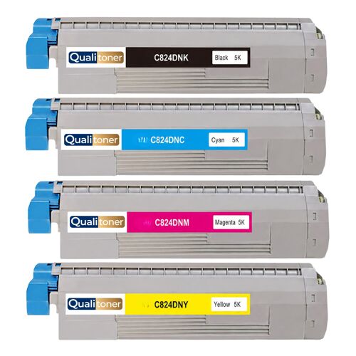 Pack 4 Toners compatibles 47095704 47095703 46861306 47095701 pour OKI C824 C834 C844 Noir Cyan Magenta Jaune avec puce
