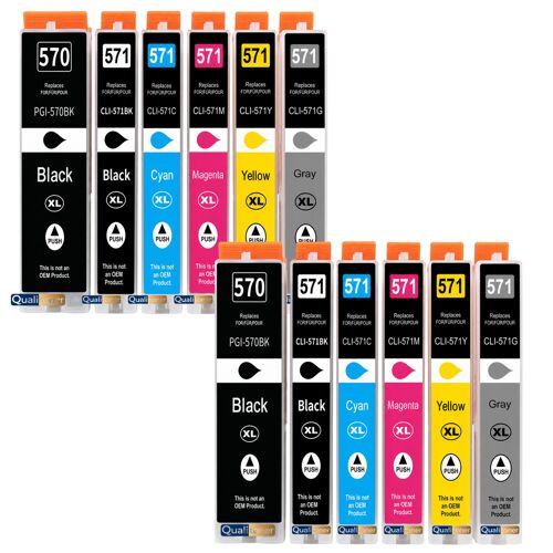 Pack 12 Cartouche CLI-571XL CLI 571XL compatible pour Canon Pixma MG5751 TS8050 Couleurs Haute capacité avec puce