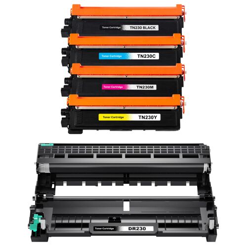 TN230 TN-230BK TN-230C TN-230M TN-230Y DR230 Pack 4 Toners avec Tambour compatibles Brother Noirs et Couleurs avec puce 15000 pages