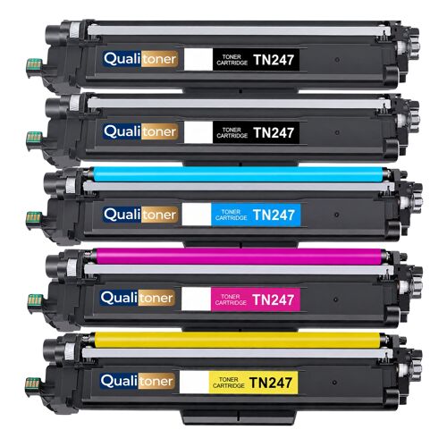 Pack 5 TN247 TN243 compatible pour Brother Noirs et Couleurs Haute capacité avec puce Noir 3000 pages Couleurs 2300 pages