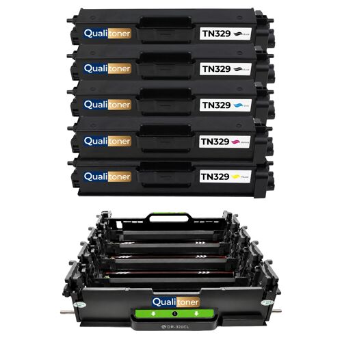 TN329 TN-329 DR320CL Pack 5 4 Toners plus 1 Tambour Noir Cyan Magenta Jaune compatibles Brother avec puce 39500 pages