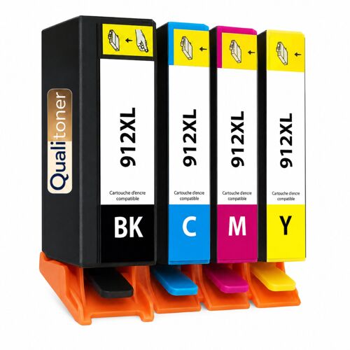 Pack 4 Cartouche 912XL 912 XL compatible pour HP Noir Cyan Magenta Jaune Haute capacité avec puce résistante 825 pages
