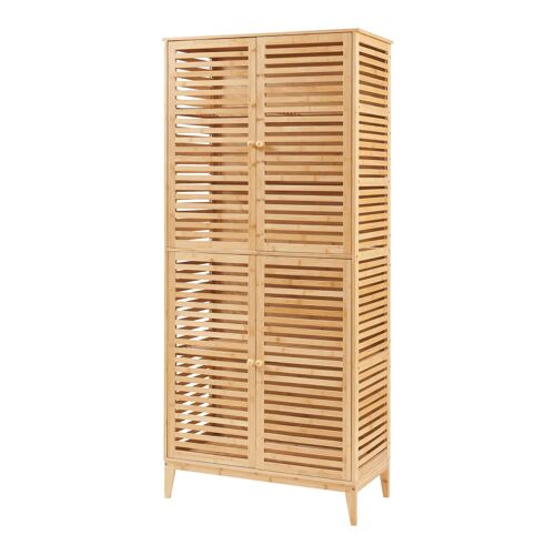 Armoire étagère meuble de rangement de salle de bain bambou 180 x 80 x 40 cm naturel 03_0008885