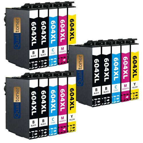 Pack de 15 Cartouches compatible pour Epson 604XL Noir et Couleurs Qualitoner