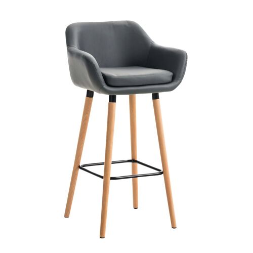 Tabouret de bar x1 design scandinave en PVC gris cadre en bois repose-pieds en métal 10_0006136