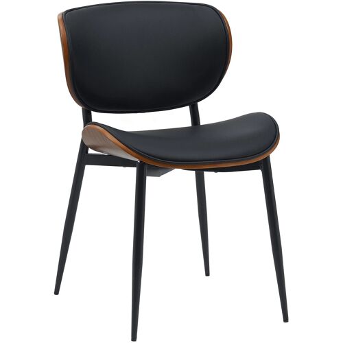 Chaise de salle à manger x1 design en similicuir noir avec coque bois noyer structure métal robuste 10_0008516