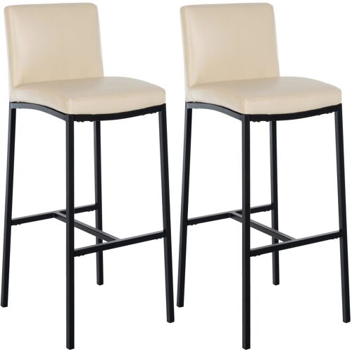 Lot de 2 tabourets de bar design épuré et contemporain en PVC crème cadre à quatre pieds en métal noir 10_0006416
