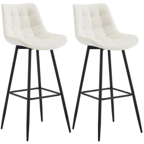 Lot de 2 tabourets de bar coutures décoratives carrées avec repose-pieds en velours crème quatre pieds en métal 10_0006281