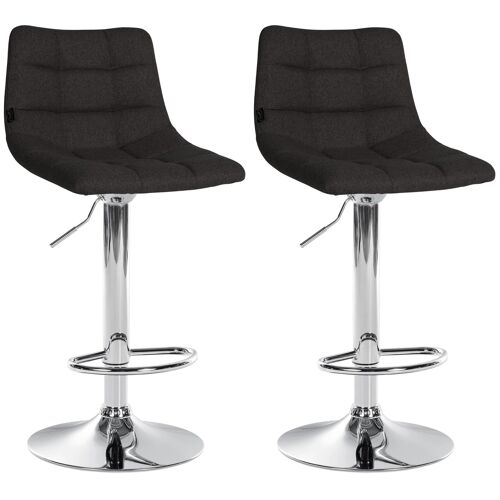 Lot de 2 tabourets de bar moderne en tissu noir motif matelassé piètement trompette métal chromé 10_0005886