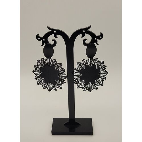 🖤? Boucles D’Oreilles Mandala Noir Mat – Élégance & Caractère ?🖤