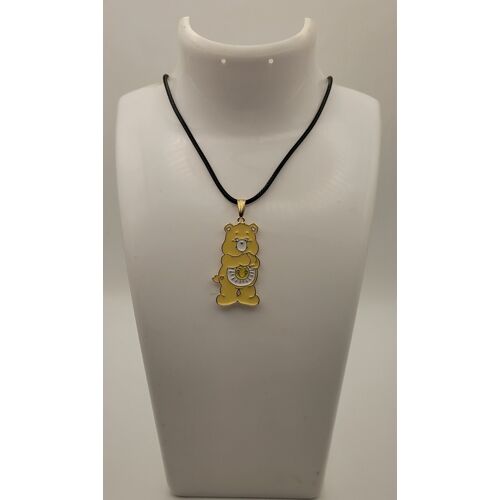 🌟🧸Collier Bisounours Jaune Cordelette Noire Neuf