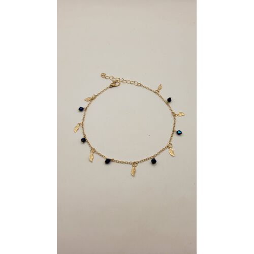 💙 Chaîne De Cheville Feuilles Fines &Perles Bleues