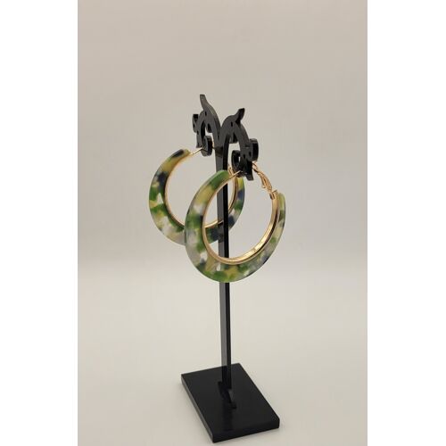 Boucles D'Oreilles Creoles Anneaux Marbrées Vert