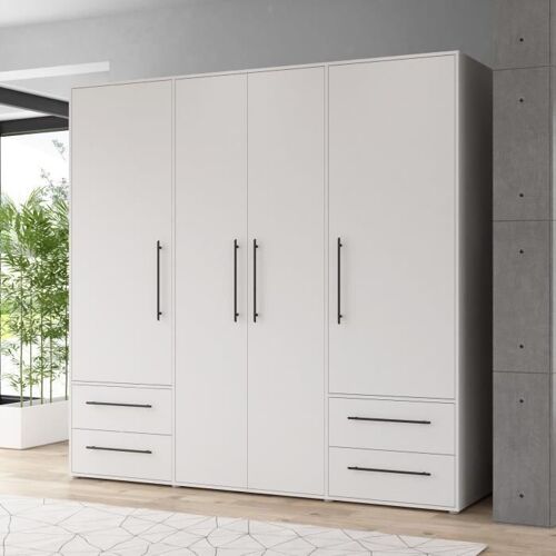 MAWASHI MOKKARIS armoire 4 portes blanc mat avec 4 tiroirs et 5 tablettes