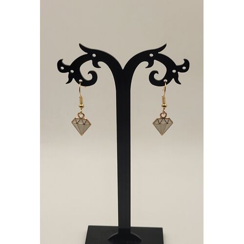 💎Boucles D'Oreilles Forme Diamant Blanc Doré