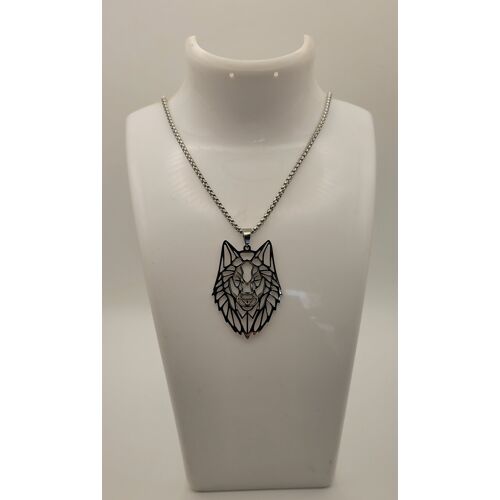🐺 Collier Tete De Loup Origami Argente