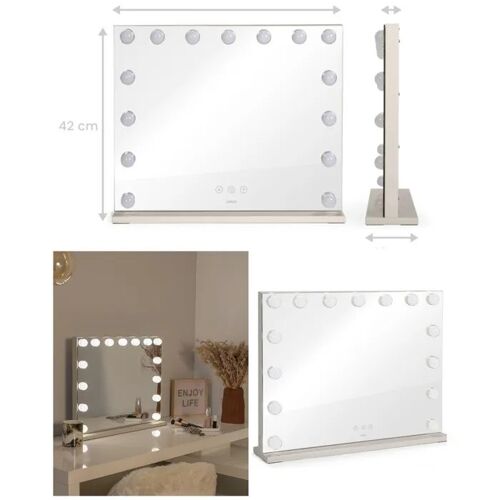 Miroir de maquillage Hollywood 50 x 40 cm Éclairage LED avec 15 ampoules