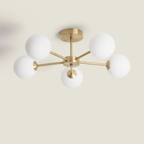 Plafonnier Métal Et Verre Moonlight Brass 5 Spots Doré