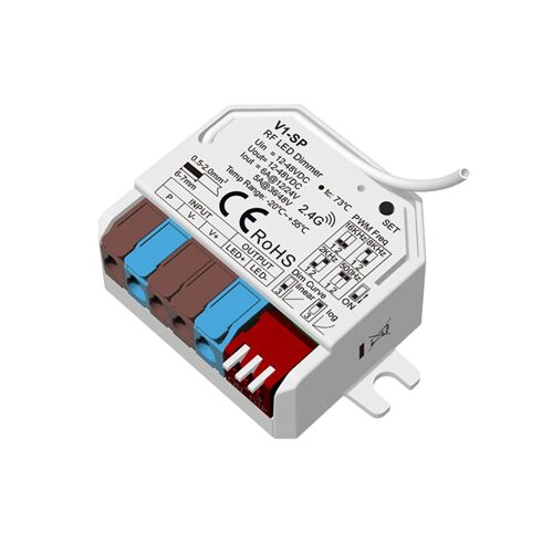 Contrôleur Ruban Led Monochrome 12-24-48v Skydance V1-Sp Compatible Avec Bouton-Poussoir Et Télécommande Rf Blanc