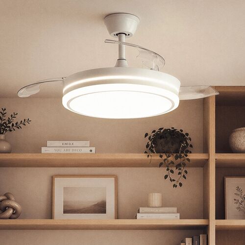Ventilateur de Plafond avec Éclairage Silencieux DC Pales Rétractables Dalori Evo Transparent Télécommande Moyen (entre 10 et 20 m²) 105 cm Blanc