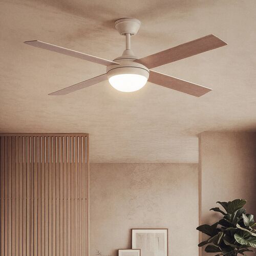 Ventilateur de Plafond avec Éclairage Silencieux DC Pales en Bois Navy Evo Bois Télécommande Grand (entre 20¿30 m²) 132 cm Nickel