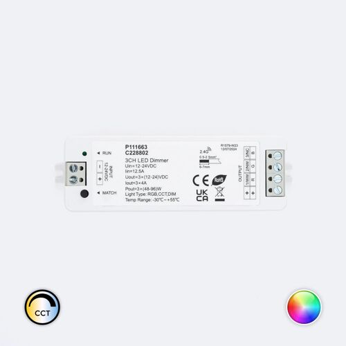 Contrôleur Ruban Led Monochrome/Cct/Rgb 12-24v Skydance V3 Compatible Avec Télécommande Rf Monochrome/Cct/Rgb