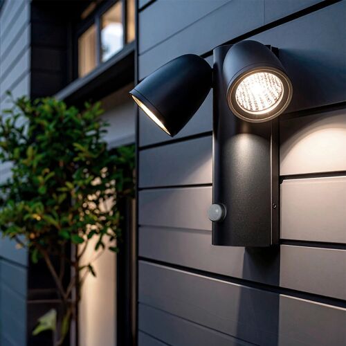 Applique Murale Extérieure Led 12w Aluminium Avec Détecteur De Mouvement Pir Abel 2 Spots Blanc
