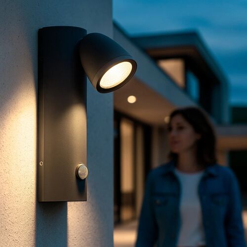 Applique Murale Extérieure Led 6w Aluminium Avec Détecteur De Mouvement Abel Gris Foncé