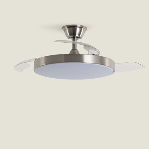 Ventilateur de Plafond avec Lumière Silencieux DC Pales Rétractables Tori Transparent Télécommande Moyen (entre 10 et 20 m²) 105 cm Nickel