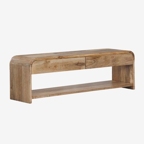 Meuble TV 165x40 cm avec rangement en bois de manguier Shelby Bois de Mangue