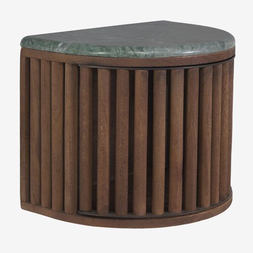 Table de chevet flottante 40x30 cm en bois de manguier et pierre naturelle Talix Bois de manguier foncé - Marbre vert d'Udaipur