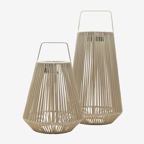Set De 2 Lampes De Table Solaires Led Sans Fil Pour Extérieur En Fer Et Corde Tressée Liberian Tapioca Beige