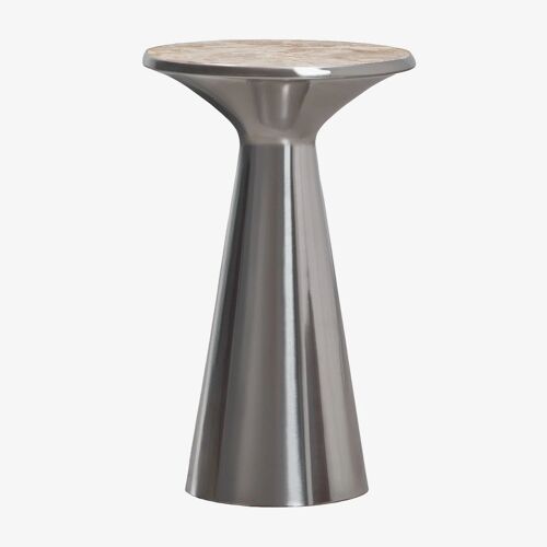 Table de chevet Ø30 cm en acier inoxydable Selmalis Marbre beige Panther