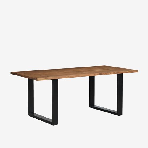 Table à manger rectangulaire 200x100 cm en bois d'acacia et acier Milet Brun Acacia